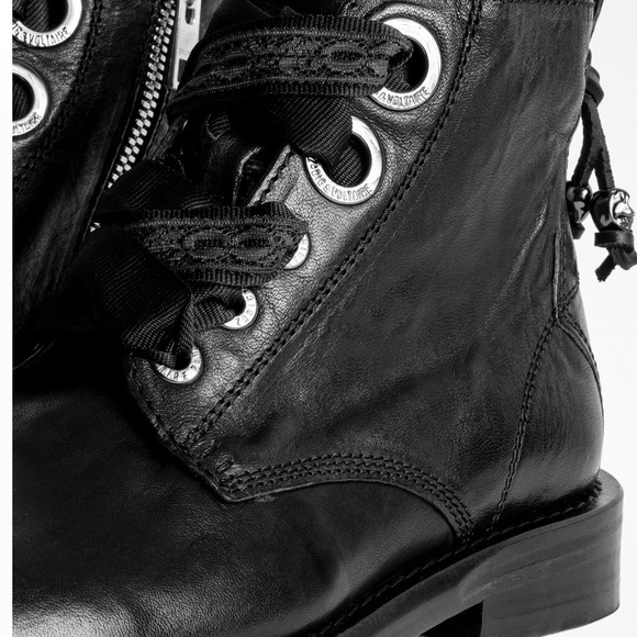 Zadig & Voltaire Laureen Roma Leather Combat Boots – Size 40 (Noir) - Picture 2 of 13